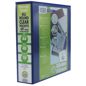 BX06548 Elba Panorama 50mm 4 D-Ring Presentation Binder A4 Blue Pack 4 400008431 BX06548 Elba Panorama 50mm 4 D-Ring Presentation Binder A4 Blue Pack 4 400008431