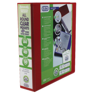 BX06551 Elba Panorama 50mm 4 D-Ring Presentation Binder A4 Red Pack 4 400008432 BX06551 Elba Panorama 50mm 4 D-Ring Presentation Binder A4 Red Pack 4 400008432