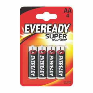 ER02502 Eveready Super Heavy Duty AA Batteries Pack 4 R6B4UP ER02502 Eveready Super Heavy Duty AA Batteries Pack 4 R6B4UP