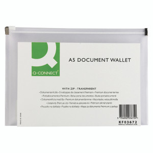KF03672 Q-Connect Document Zip Wallet A5 Transparent Pack 10 KF03672 KF03672 Q-Connect Document Zip Wallet A5 Transparent Pack 10 KF03672