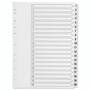 KF01356 Q-Connect 1-20 Index Multi-punched Polypropylene White A4 KF01356