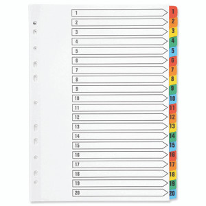 KF01521 Q-Connect 1-20 Index Multi-punched Reinforced Board Multi-Colour Numbered Tabs A4 White KF01521 KF01521 Q-Connect 1-20 Index Multi-punched Reinforced Board Multi-Colour Numbered Tabs A4 White KF01521