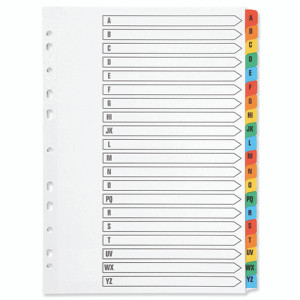 KF01523 Q-Connect Multi-Punched A-Z 20-Part Reinforced Multi-Colour A4 Index Pre-Printed Tabs KF01523 KF01523 Q-Connect Multi-Punched A-Z 20-Part Reinforced Multi-Colour A4 Index Pre-Printed Tabs KF01523