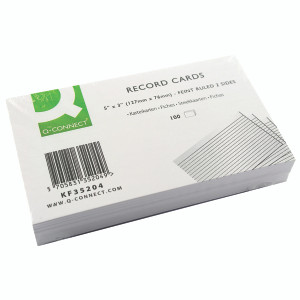 KF35204 Q-Connect Record Card 127x76mm Ruled Feint White Pack 100 KF35204 KF35204 Q-Connect Record Card 127x76mm Ruled Feint White Pack 100 KF35204