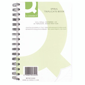 KF01344 Q-Connect Feint Ruled Wirebound Triplicate Book 210x127mm KF01344 KF01344 Q-Connect Feint Ruled Wirebound Triplicate Book 210x127mm KF01344