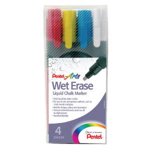PE13751 Pentel Liquid Chalk Marker Chisel Tip Assorted Pack 4 SMW26 4-BCGW PE13751 Pentel Liquid Chalk Marker Chisel Tip Assorted Pack 4 SMW26 4-BCGW