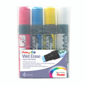PE11411 Pentel Liquid Chalk Marker Chisel Tip Jumbo Assorted Pack 4 SMW56 4-BCGW PE11411 Pentel Liquid Chalk Marker Chisel Tip Jumbo Assorted Pack 4 SMW56 4-BCGW