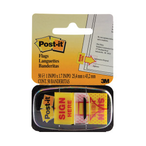 3M06269 Post-it Index Tabs Sign Here Yellow Pack 50 680-9 3M06269 Post-it Index Tabs Sign Here Yellow Pack 50 680-9