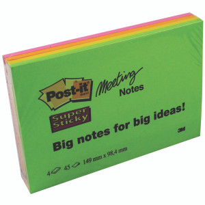3M84968 Post-it Super Sticky Meeting 149x98mm Neon Asrtd Pack 4 6445-4SS 3M84968 Post-it Super Sticky Meeting 149x98mm Neon Asrtd Pack 4 6445-4SS