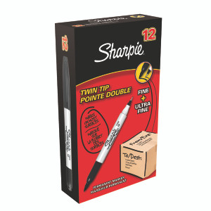 GL52011 Sharpie Twin Tip Permanent Marker Black Pack 12 S0811100 GL52011 Sharpie Twin Tip Permanent Marker Black Pack 12 S0811100