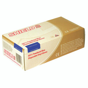 HEA00956 Shield Powdered Blue Medium Vinyl Gloves Pack 100 GD11 HEA00956 Shield Powdered Blue Medium Vinyl Gloves Pack 100 GD11