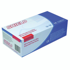 HEA00570 Shield Powder-Free Blue Large Vinyl Gloves Pack 100 GD14 HEA00570 Shield Powder-Free Blue Large Vinyl Gloves Pack 100 GD14