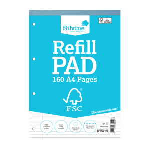 SV43690 Silvine Envrion Ruled Refill Pad A4 160 Pages Pack 5 FSCRP80 SV43690 Silvine Envrion Ruled Refill Pad A4 160 Pages Pack 5 FSCRP80