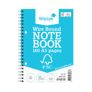 SV43693 Silvine Envrion Wirebound Notebook 160 Pages A5 Pack 5 FSCTWA5 SV43693 Silvine Envrion Wirebound Notebook 160 Pages A5 Pack 5 FSCTWA5