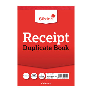 SV42360 Silvine Duplicate Receipt Book 105x148mm Gummed Pack 12 230 SV42360 Silvine Duplicate Receipt Book 105x148mm Gummed Pack 12 230