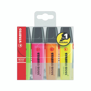 SS704 Stabilo Boss Original Highlighters Assorted Pack 4 70 4 SS704 Stabilo Boss Original Highlighters Assorted Pack 4 70 4