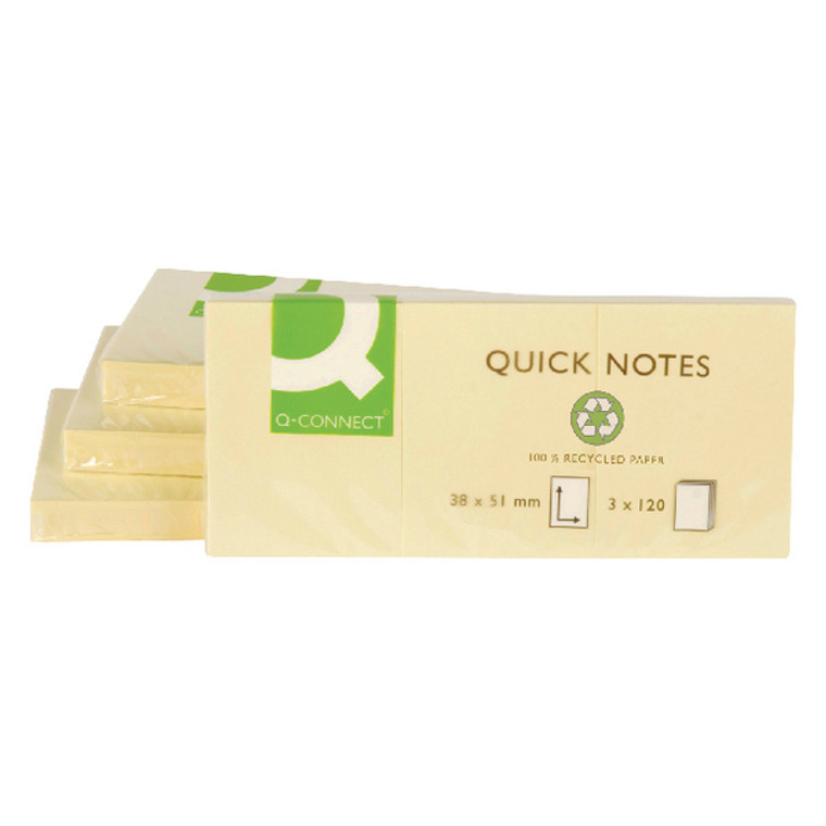 KF22367 Q-Connect Recycled Quick Notes 38 x 51mm Yellow Pack 12 KF22367