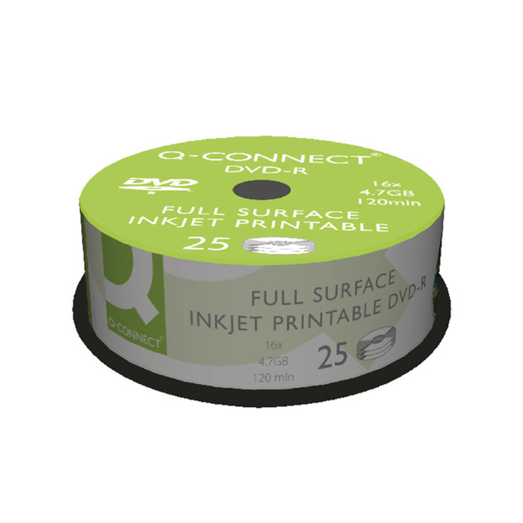 KF18021 Q-Connect Inkjet Printable DVD-R Discs 16x 4 7GB Pack 25 KF18021