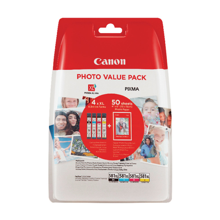 2052C004 Canon 2052C004 581 XL Ink Cartridge Multipack 3.12K pages 8ml Pack qty 4