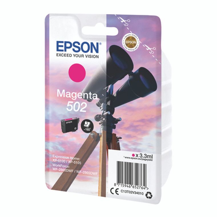 C13T02V34010 Epson 502 3.3ml 165pages Magenta Ink Cartridge