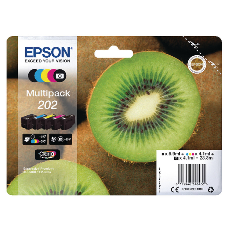 C13T02E74010 Epson C13T02E74010 202 Ink Cartridge Multipack 69ml 4x41ml Pack qty 5