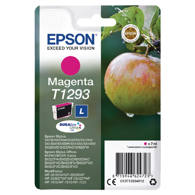 C13T12934012 Epson C13T12934012 T1293 Magenta Ink Cartridge 330 pages 7ml