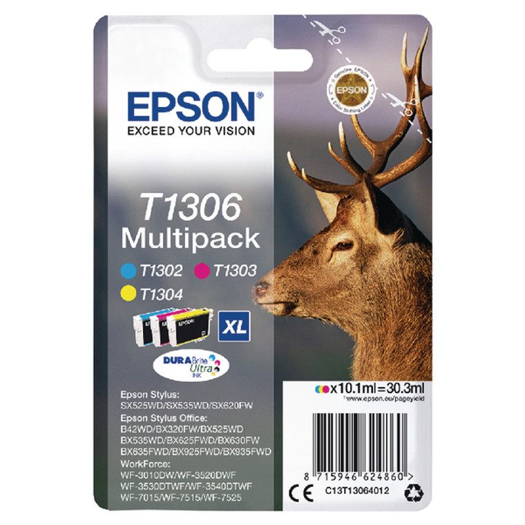 C13T13064012 Epson C13T13064012 T1306 Ink Cartridge Multipack 3x10.1ml Pack qty 3