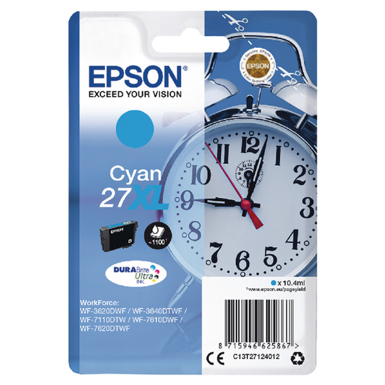 C13T27124012 Epson C13T27124010 27XL Cyan Ink Cartridge Alarm Clock