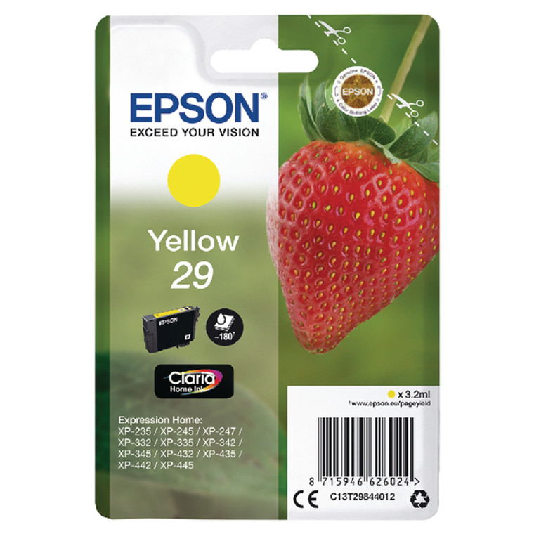 C13T29844012 Epson C13T29844012 29 Yellow Ink Cartridge 180 pages 3ml