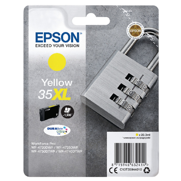 C13T35944010 Epson C13T35944010 35XL Yellow Ink Cartridge 1.9K pages 20ml