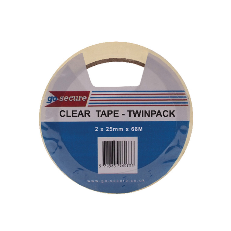 PB02305 GoSecure Twin Pack Tape 25mmx66m Clear Pack 6 PB02305