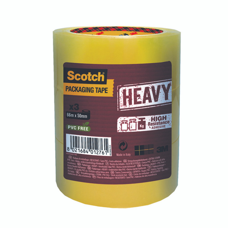 3M01276 Scotch Packaging Tape Heavy 50mmx66m Clear Pack 3 HV 5066 T3 T