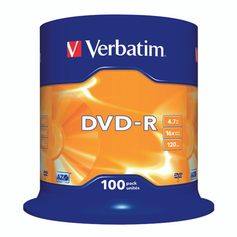 VM35495 Verbatim DVD-R Non-Printable Spindle 16x 4 7GB Pack 100 43549