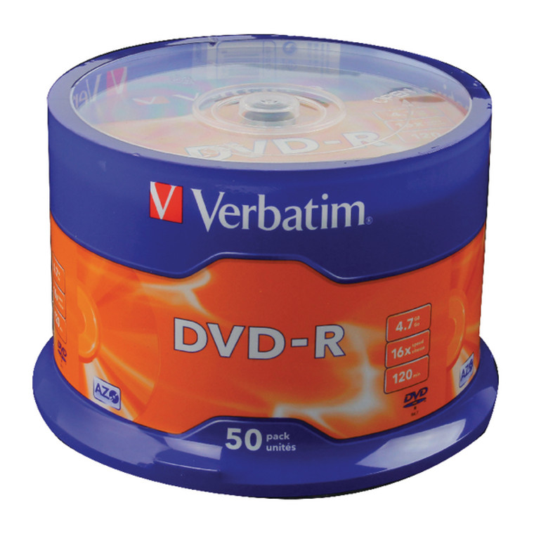 VM43548 Verbatim DVD-R Spindle 16x 4 7GB Pack 50 43500