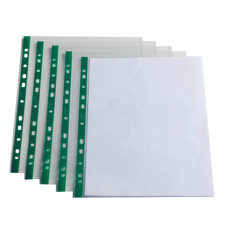 BX04368 Elba Punch Pocket Green Spine A4 Clear Pack 100 400002137