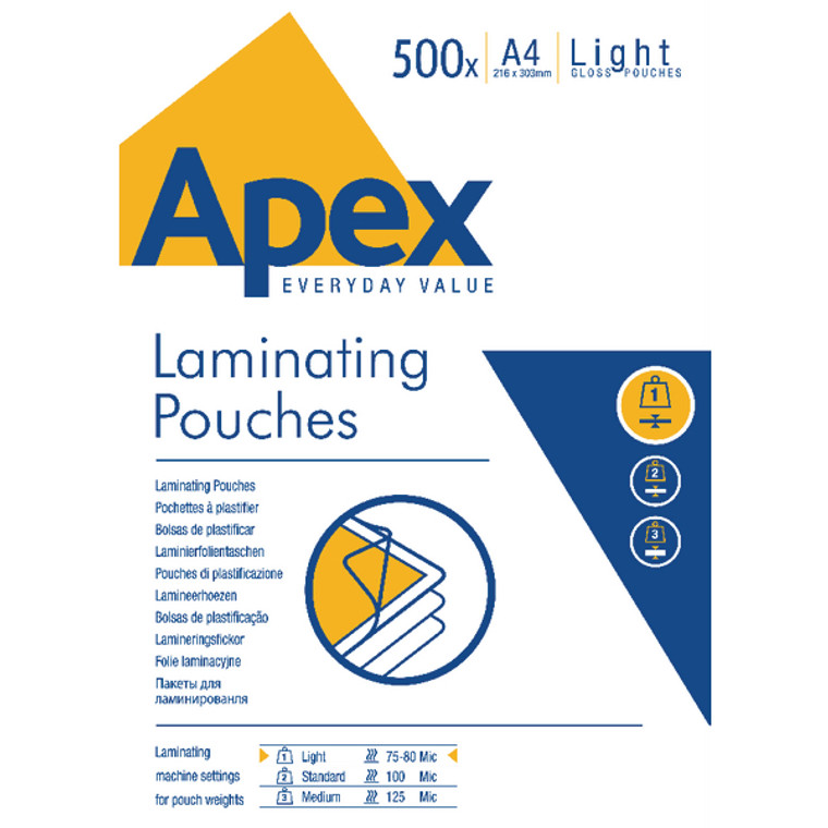 BB62399 Fellowes Apex A4 Light Duty Laminating Pouch Pack 500 6005201