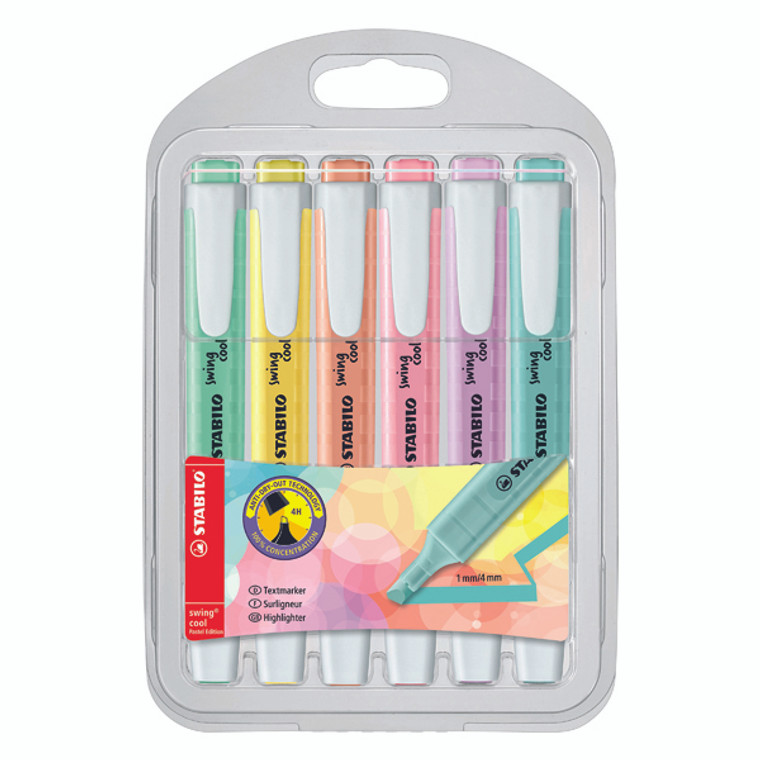 SS52745 Stabilo Swing Cool Pastel Highlighters Assorted Pack 6 275 6-08