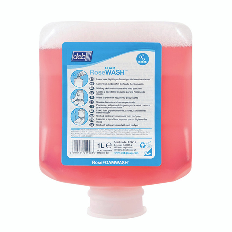 DEB01958 Deb Refresh Rose Foam Wash 1 Litre Cartridge Pack 6 RFW1L