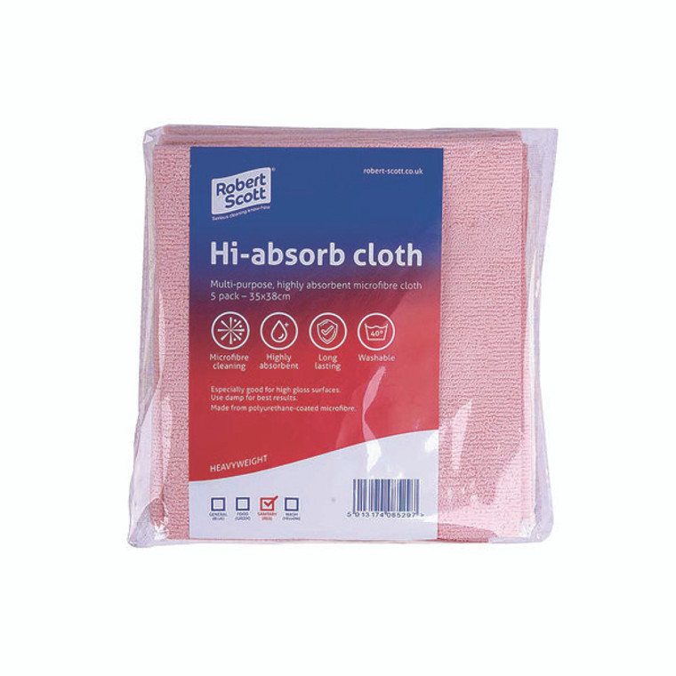 CNT08529 Robert Scott Hi-Absorb Microfibre Cloth Red Pack 5 103986RED