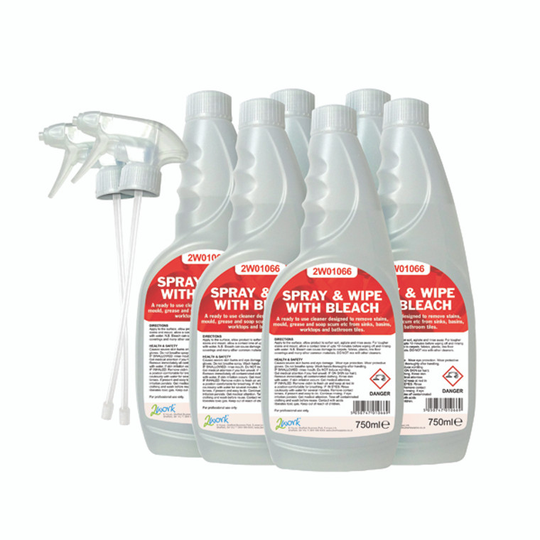 2W07245 2Work Spray Wipe With Bleach 750ml Pack 6 256