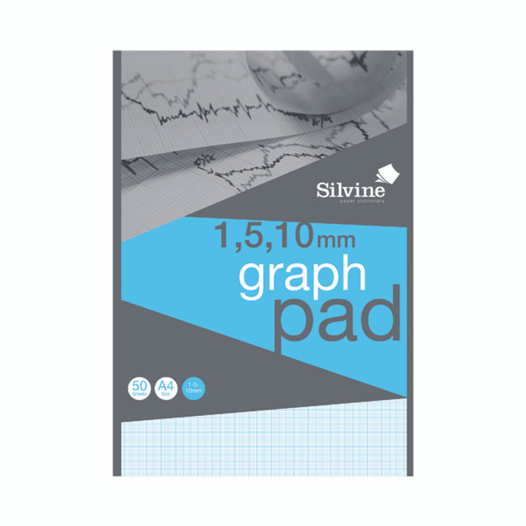 SV01821 Silvine Graph Pad 1 5 10mm 50 Sheets A4 A4GP1510