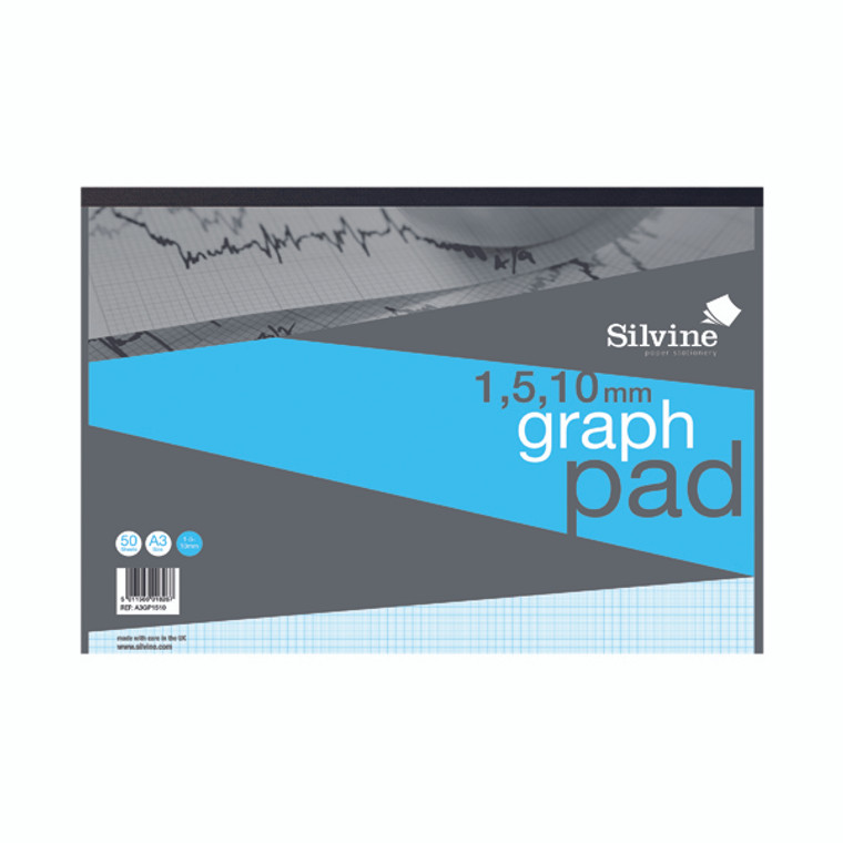 SV01826 Silvine Graph Pad 1 5 10mm 50 Sheets A3 A3GP1510