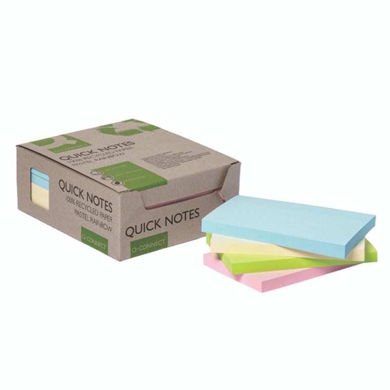 KF17325 Q-Connect Recycled Notes 127x76mm Pastel Rainbow Pack 12 KF17325