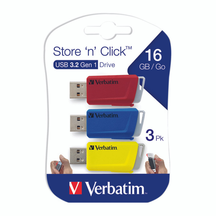 VM49306 Verbatim Store Click USB 3.2 16GB Pack 3 49306