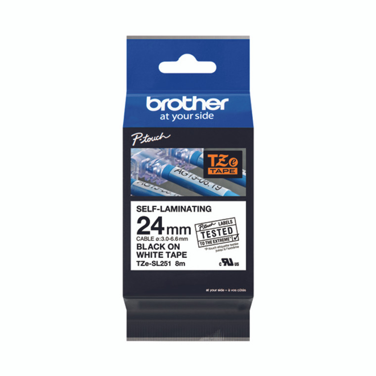 BA80640 Brother P-Touch 24mm Black on White Labelling Tape TZE-SL251