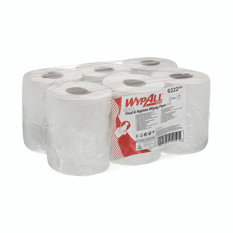 KC05158 WypAll L10 Food Hygiene Centrefeed Paper Rolls 1-Ply 6 Rolls 430 Wipes White Pack 2580 6222