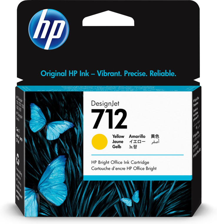 HP 3ED69A 712 Yellow Ink Cartridge, 29ml