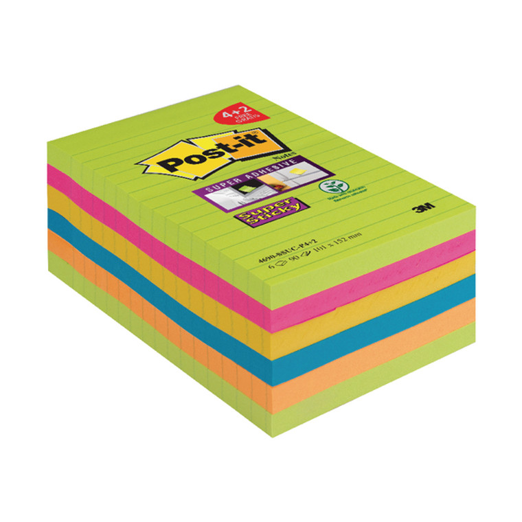 3M14942 Post-it Super Sticky 101 x 152mm Ultra Pack 6 4690-SSUC-P4 2