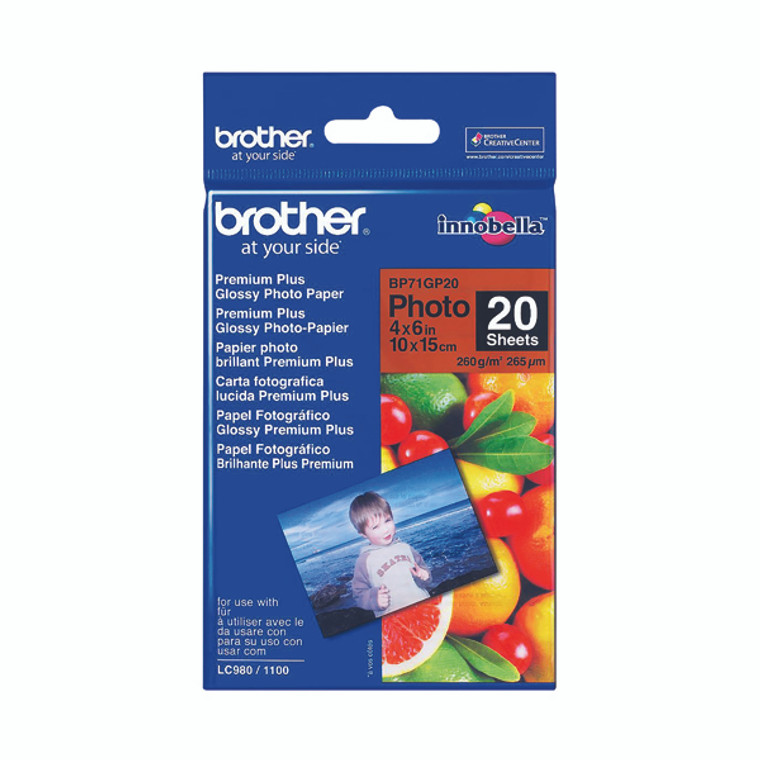 Brother Gloss Photo Paper 4 x 6 Inch (Pack of 20) BP71GP20