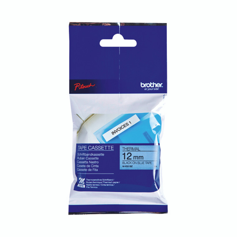 Brother P-Touch Labelling Tape 12mm x 8m Black on Blue Blister MK531BZ